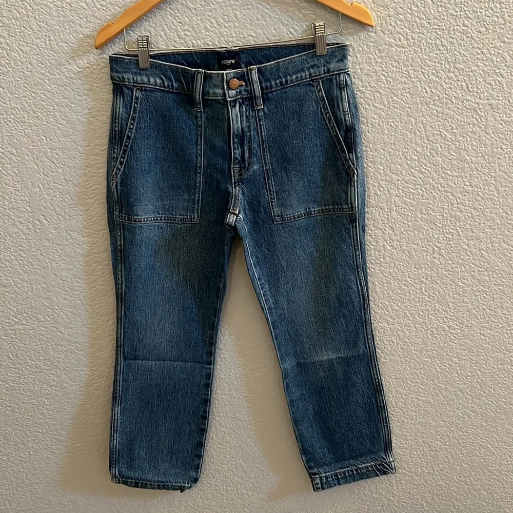 J.Crew Petite Womens Crop Ankle Patch Pocket Utility Jeans Blue Size 26P - Picture 2 of 7